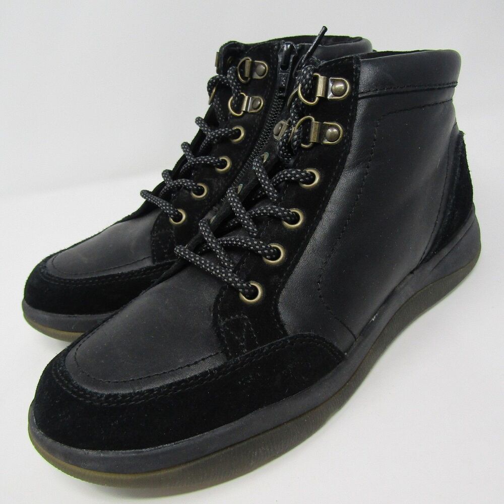 Vionic Whitley Women's Black Leather Suede Ankle Boots US 6.5 UK 4 EU 36.5 Lace